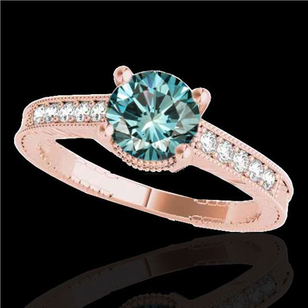 1.75 ctw SI Certified Blue Diamond Solitaire Antique Ring 10k Rose Gold - REF-227A8N