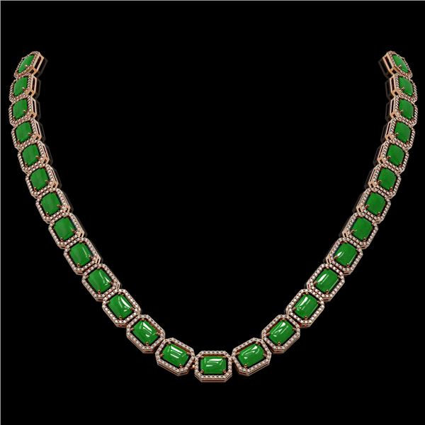 56.69 ctw Jade & Diamond Micro Pave Halo Necklace 10k Rose Gold - REF-673N8F