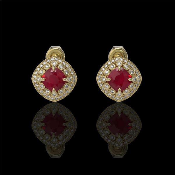 4.99 ctw Certified Ruby & Diamond Victorian Earrings 14K Yellow Gold - REF-124R8K
