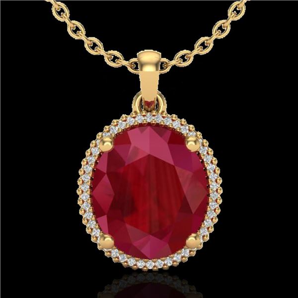 12 ctw Ruby & Micro Pave VS/SI Diamond Necklace 18k Yellow Gold - REF-104F5M