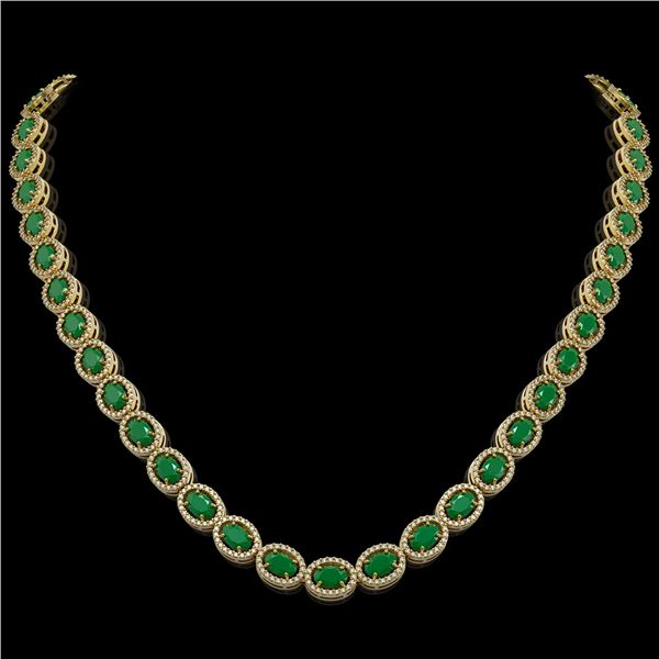 34.11 ctw Emerald & Diamond Micro Pave Halo Necklace 10k Yellow Gold - REF-709N3F