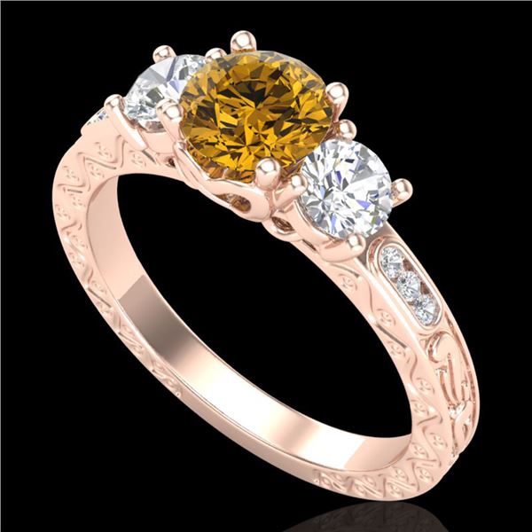 1.41 ctw Intense Fancy Yellow Diamond Art Deco Ring 18k Rose Gold - REF-227G3W
