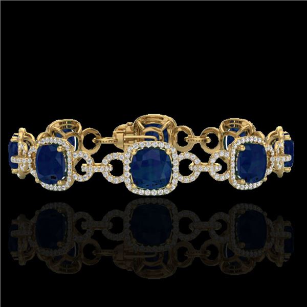 25 ctw Sapphire & Micro VS/SI Diamond Bracelet 14k Yellow Gold - REF-418X2A