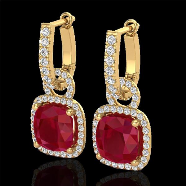 6 ctw Ruby & Micro Pave VS/SI Diamond Certified Earrings 18k Yellow Gold - REF-118G9W