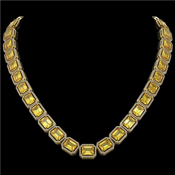 77.35 ctw Fancy Citrine & Diamond Micro Pave Halo Necklace 10k Yellow Gold - REF-737Y3X