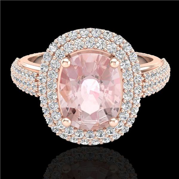 3.25 ctw Morganite & Micro Pave VS/SI Diamond Ring 14k Rose Gold - REF-141R8K