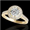 Image 2 : 1.3 ctw Certified Diamond Solitaire Halo Ring 10k Yellow Gold - REF-197R8K