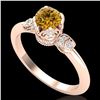 Image 1 : 1 ctw Intense Fancy Yellow Diamond Art Deco Ring 18k Rose Gold - REF-134X5A