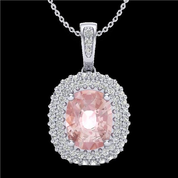 2.75 ctw Morganite & Micro Pave VS/SI Diamond Necklace 18k White Gold - REF-107X3A