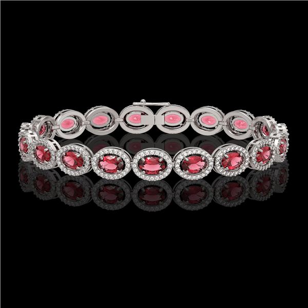 13.87 ctw Tourmaline & Diamond Micro Pave Halo Bracelet 10k White Gold - REF-309K3Y