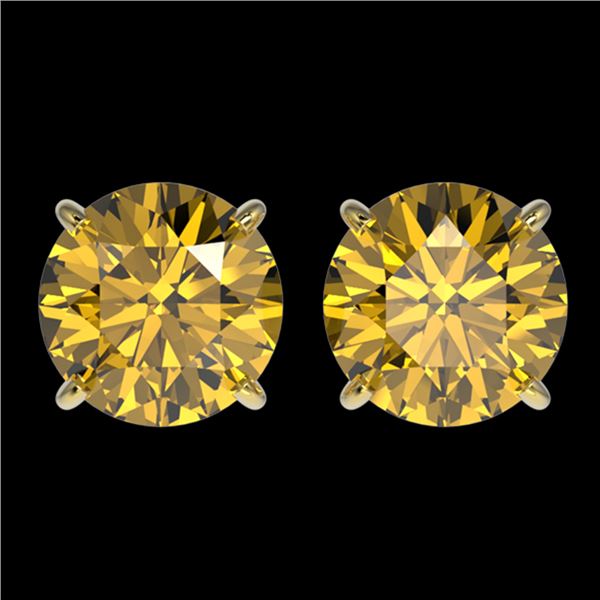 3 ctw Certified Intense Yellow Diamond Stud Earrings 10k Yellow Gold - REF-527W8H