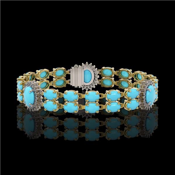 14.58 ctw Turquoise & Diamond Bracelet 14K Yellow Gold - REF-254W5H