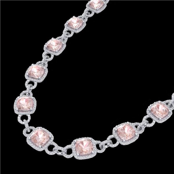 49 ctw Morganite & Micro Diamond Eternity Necklace 14k White Gold - REF-1150F9M