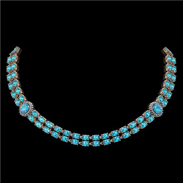 39.28 ctw Swiss Topaz & Diamond Necklace 14K Rose Gold - REF-454X5A