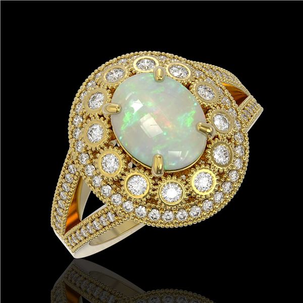 3.93 ctw Certified Opal & Diamond Victorian Ring 14K Yellow Gold - REF-149Y3X