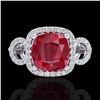 Image 1 : 3.15 ctw Ruby & Micro VS/SI Diamond Certified Ring 18k White Gold - REF-76Y8X