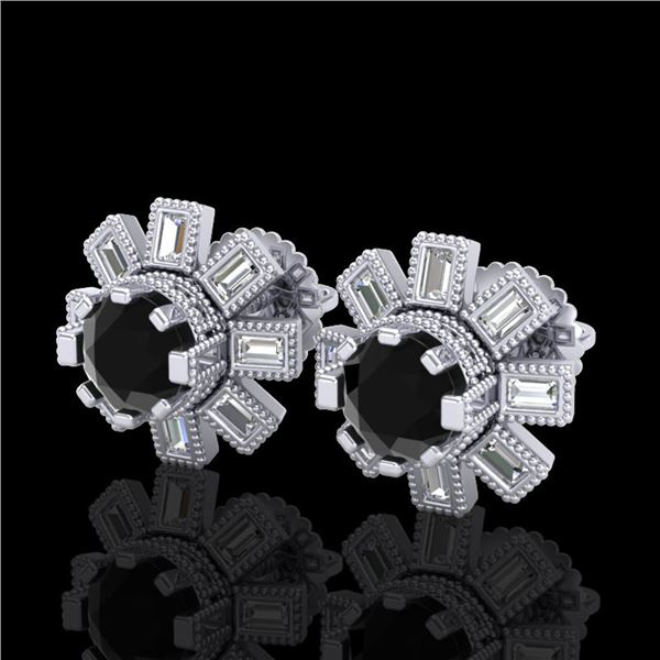 1.77 ctw Fancy Black Diamond Art Deco Stud Earrings 18k White Gold - REF-118R2K