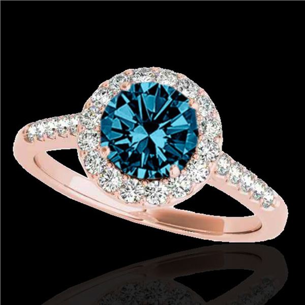 2 ctw SI Certified Fancy Blue Diamond Solitaire Halo Ring 10k Rose Gold - REF-259X3A