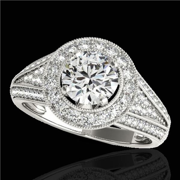 1.7 ctw Certified Diamond Solitaire Halo Ring 10k White Gold - REF-225A2N