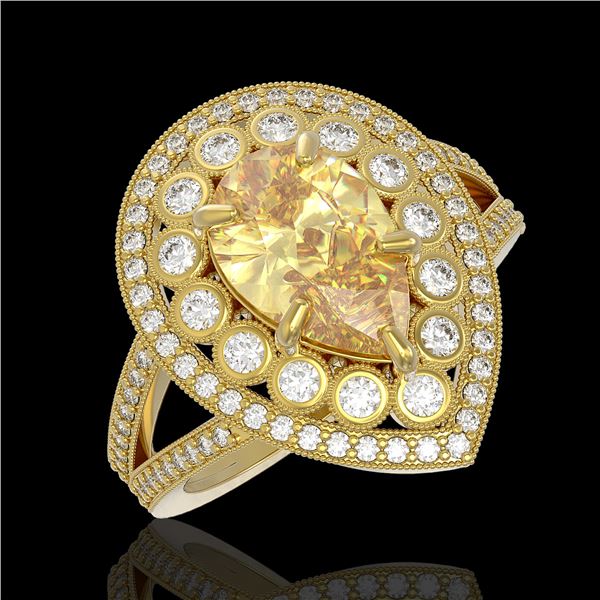 4.12 ctw Canary Citrine & Diamond Victorian Ring 14K Yellow Gold - REF-125N5F