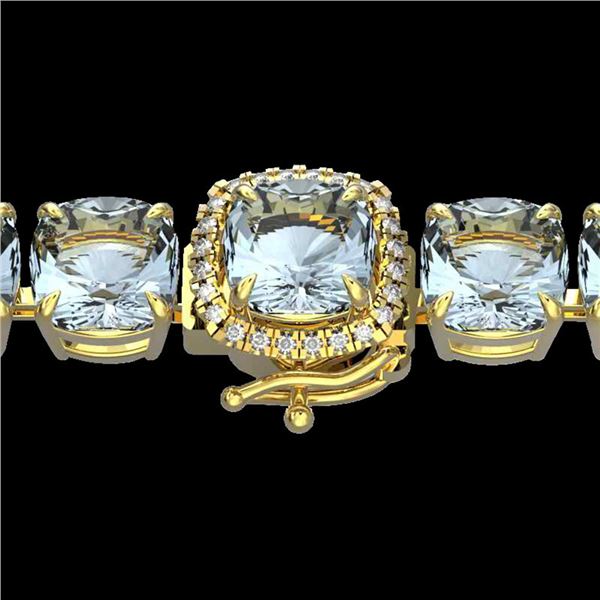 350 ctw Sky Blue Topaz & Micro VS/SI Diamond Bracelet 14k Yellow Gold - REF-158A2N