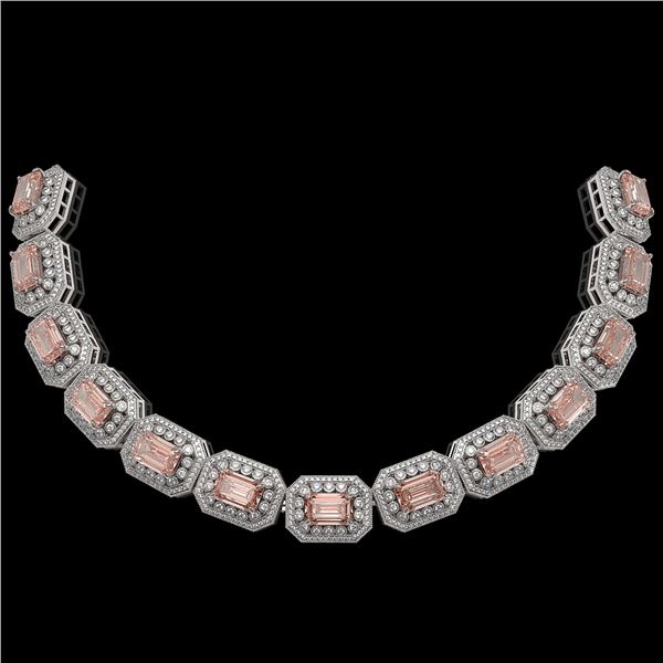 52.65 ctw Morganite & Diamond Victorian Bracelet 14K White Gold - REF-1818K4Y