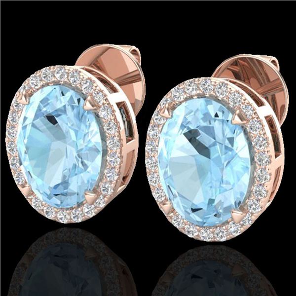 5.50 ctw Aquamarine & Micro VS/SI Diamond Halo Earrings 14k Rose Gold - REF-88R8K