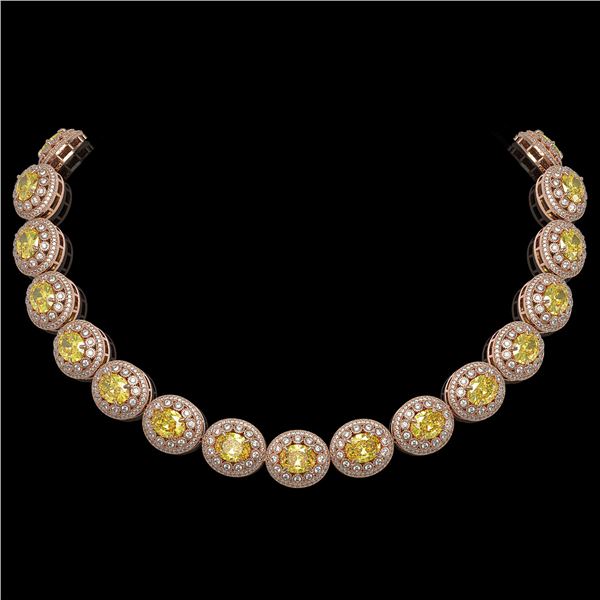 89.35 ctw Canary Citrine & Diamond Victorian Necklace 14K Rose Gold - REF-2454G5W
