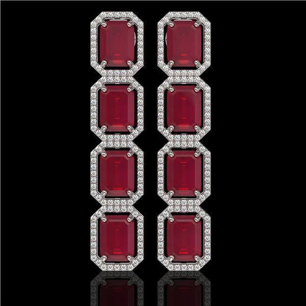 20.59 ctw Ruby & Diamond Micro Pave Halo Earrings 10k White Gold - REF-230N9F