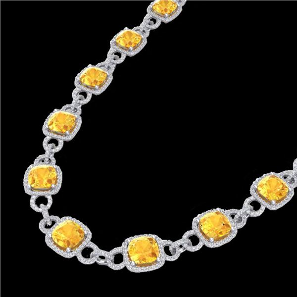 66 ctw Citrine & Micro VS/SI Diamond Eternity Necklace 14k White Gold - REF-881M8G