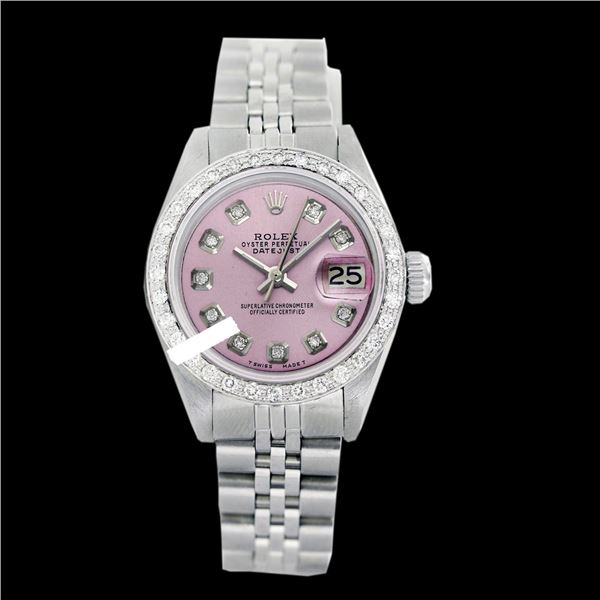 Rolex Men's Stainless Steel, QuickSet, Diamond Dial & Diamond Bezel