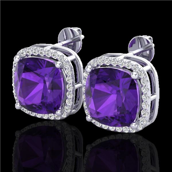 12 ctw Amethyst & Micro Pave VS/SI Diamond Earrings 18k White Gold - REF-88R2K