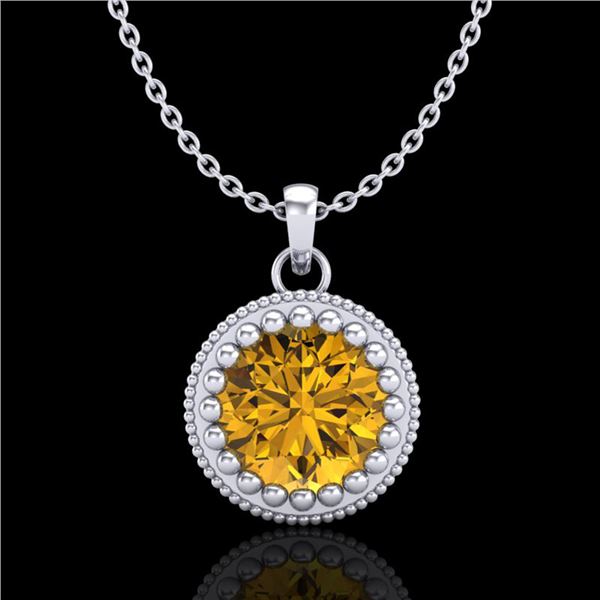 1 ctw Intense Fancy Yellow Diamond Art Deco Necklace 18k White Gold - REF-245F5M