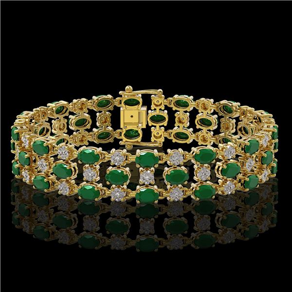 17.74 ctw Emerald & Diamond Row Bracelet 10K Yellow Gold - REF-245R5K