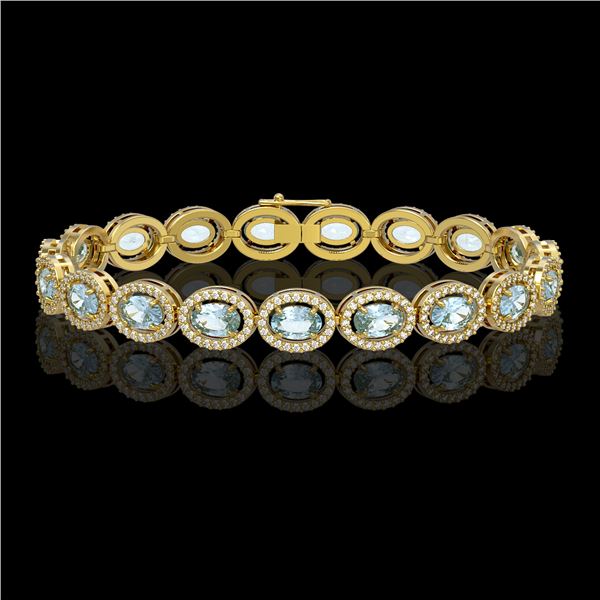 14.82 ctw Sky Topaz & Diamond Micro Pave Halo Bracelet 10k Yellow Gold - REF-263A6N