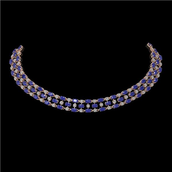 43.07 ctw Sapphire & Diamond Necklace 10K Rose Gold - REF-527X3A