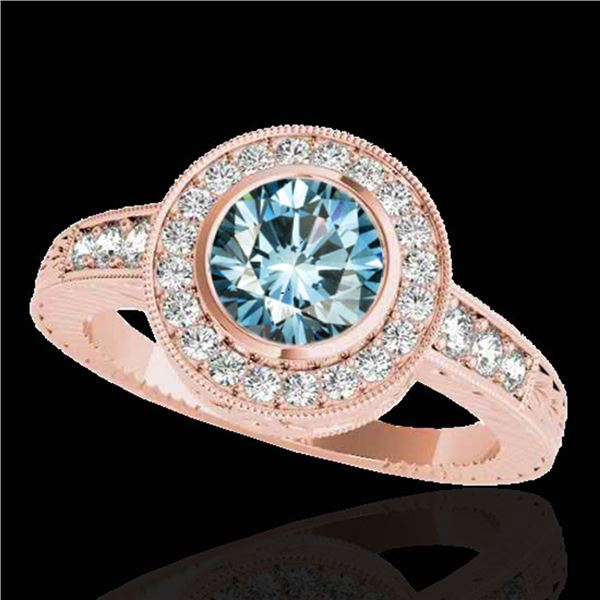 2 ctw SI Certified Blue Diamond Solitaire Halo Ring 10k Rose Gold - REF-196X4A