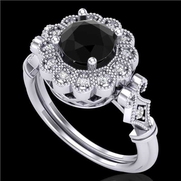 1.2 ctw Fancy Black Diamond Engagment Art Deco Ring 18k White Gold - REF-107M3G