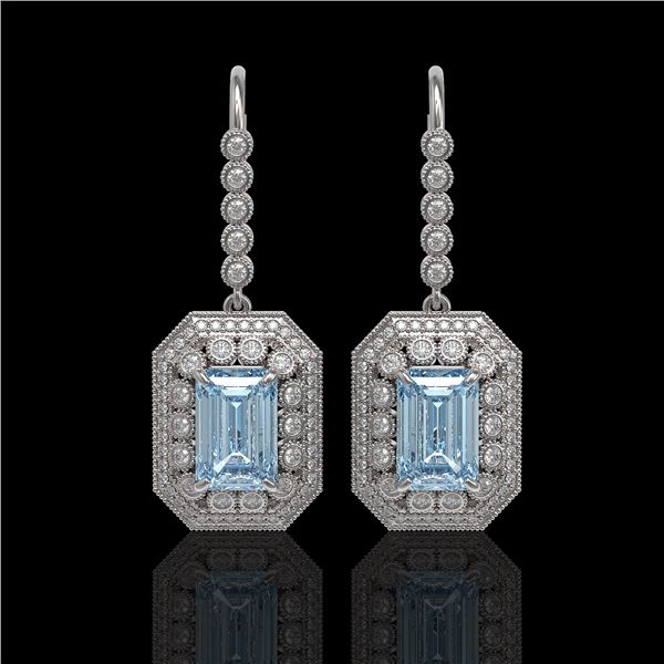 11.32 ctw Aquamarine & Diamond Victorian Earrings 14K White Gold - REF-327M3G