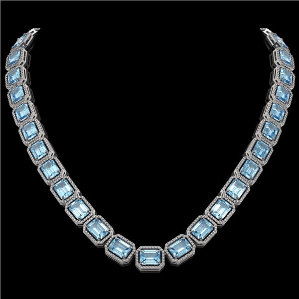 80.98 ctw Aquamarine & Diamond Micro Pave Halo Necklace 10k White Gold - REF-1317A3N