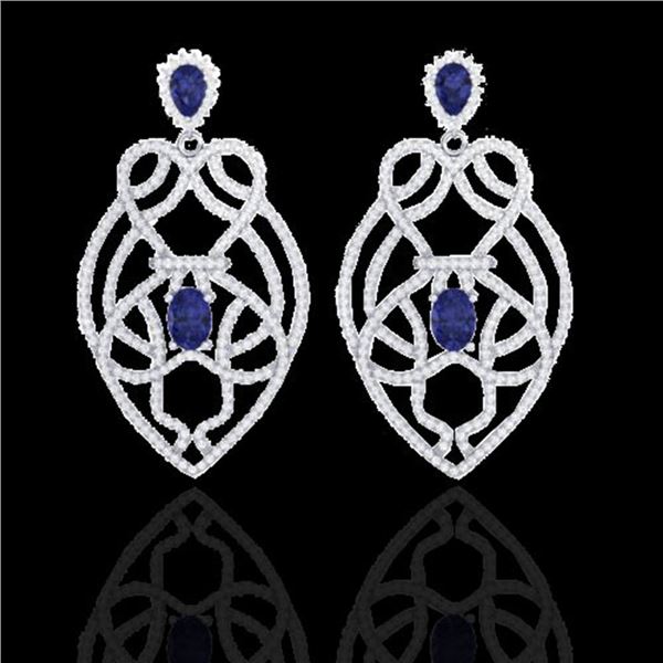 7 ctw Tanzanite & Micro VS/SI Diamond Heart Earrings 14k White Gold - REF-381H8R