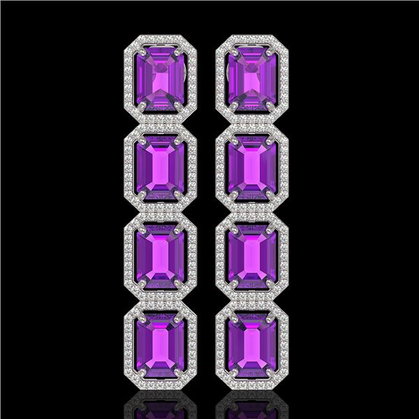 18.59 ctw Amethyst & Diamond Micro Pave Halo Earrings 10k White Gold - REF-209F3M