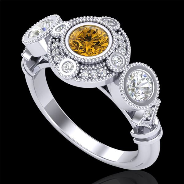 1.51 ctw Intense Fancy Yellow Diamond Art Deco Ring 18k White Gold - REF-218R2K