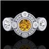 Image 2 : 1.51 ctw Intense Fancy Yellow Diamond Art Deco Ring 18k White Gold - REF-218R2K