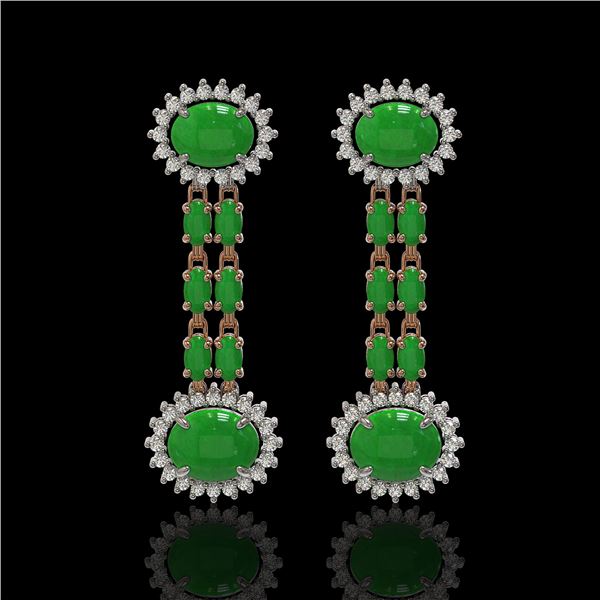 8.07 ctw Jade & Diamond Earrings 14K Rose Gold - REF-144Y8X