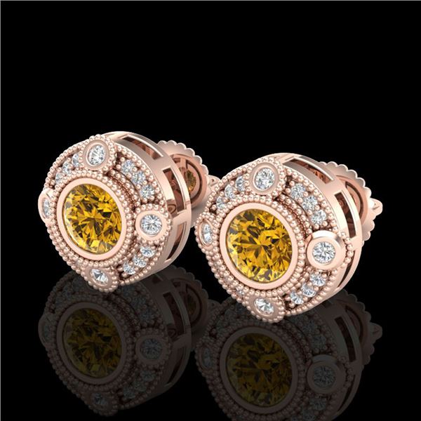 1.5 ctw Intense Fancy Yellow Diamond Art Deco Earrings 18k Rose Gold - REF-245F5M