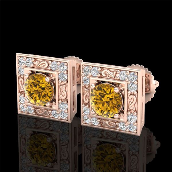 1.63 ctw Intense Fancy Yellow Diamond Art Deco Earrings 18k Rose Gold - REF-218M2G