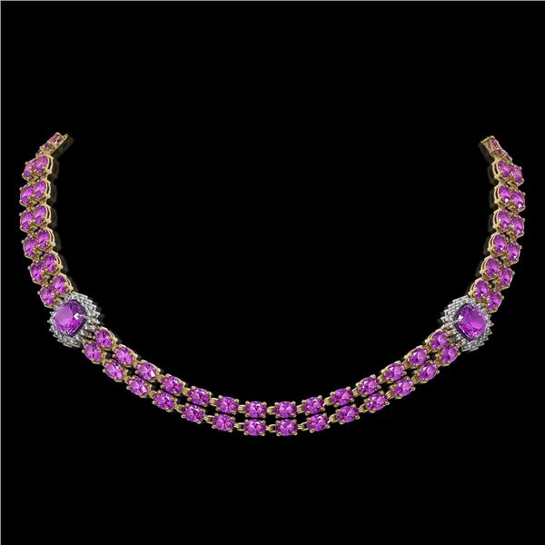 31.91 ctw Amethyst & Diamond Necklace 14K Yellow Gold - REF-527R3K