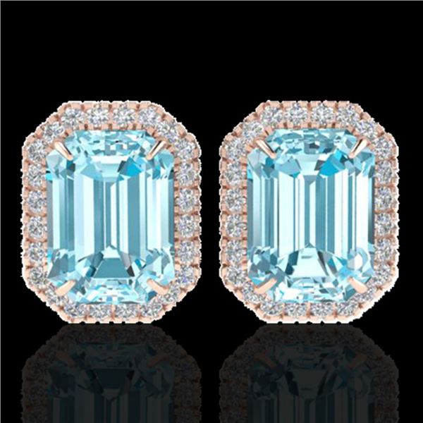 12 ctw Sky Blue Topaz & Micro Pave Diamond Earrings 14k Rose Gold - REF-81G8W