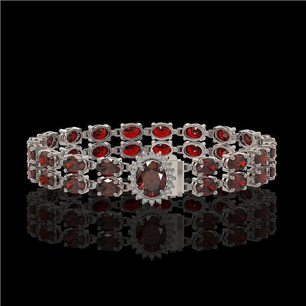 28.52 ctw Garnet & Diamond Bracelet 14K White Gold - REF-218A2N